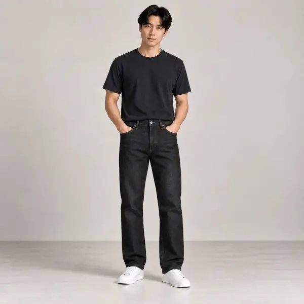 Black HAE D01 Men's Straight Denim