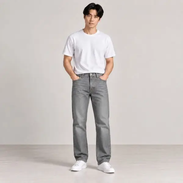 Grey HAE D01 Men's Straight Denim