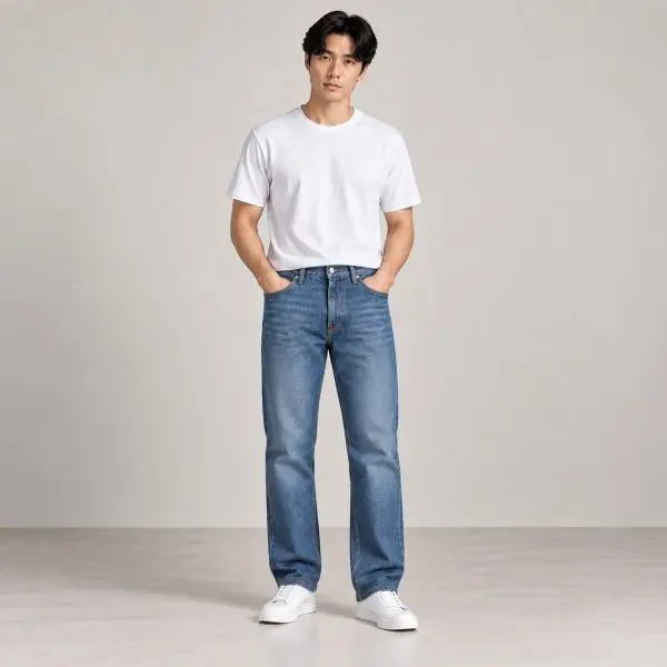 Mid Blue HAE D01 Men's Straight Denim