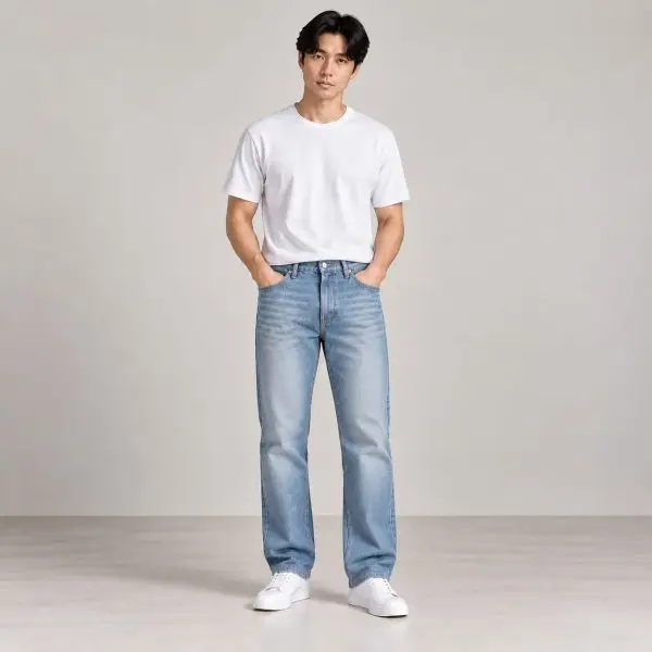 Washed Blue HAE D01 Men's Straight Denim